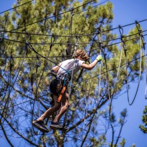 Personne qui fait de l'accrobranche, accroche aventure Bollène