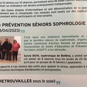 article journal atelier de sophrologie Sylvie Boin Bollène