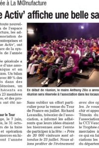 Article de journal de l'assemblée générale de Bollène Activ' à la M@nufacture à Bollène