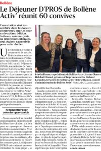 article de journal déjeuner Dpros Bollène Activ'