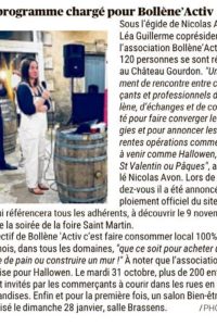 Article de journal sur les événements à venir de Bollène Activ'