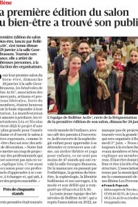 Article de journal sur le salon Bien-être organisé par Bollène Activ'