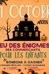 affiche d'Halloween, jeux d'énigmes des commerçants à Bollène