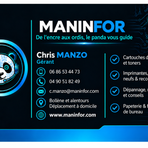 Carte de visite Maninfor avec les renseignements